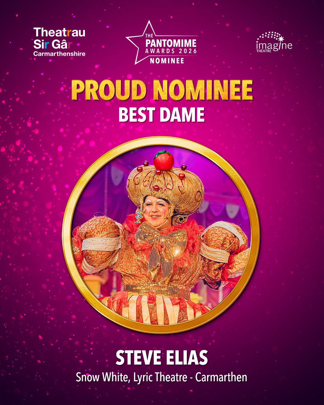 Oh yes it is! It’s a UK Pantomime Award nomination for the Lyric Theatre’s very own dame